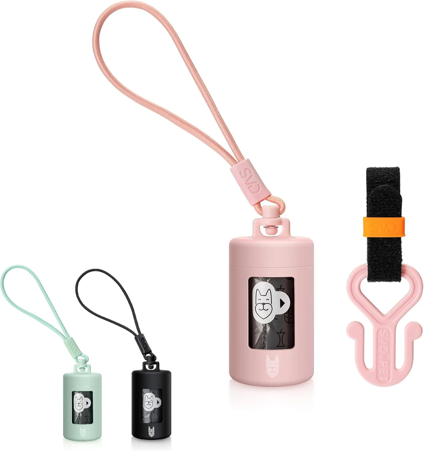 Retractable Dog Waste Bag Dispenser and Bag Holder Kit, Dog Poop Bag Dispenser, Retractable Waste Bag Dispenser, Lightweight Poop Bag Holder, Stretchy Strap Fits Any Dog Leash (Pink)