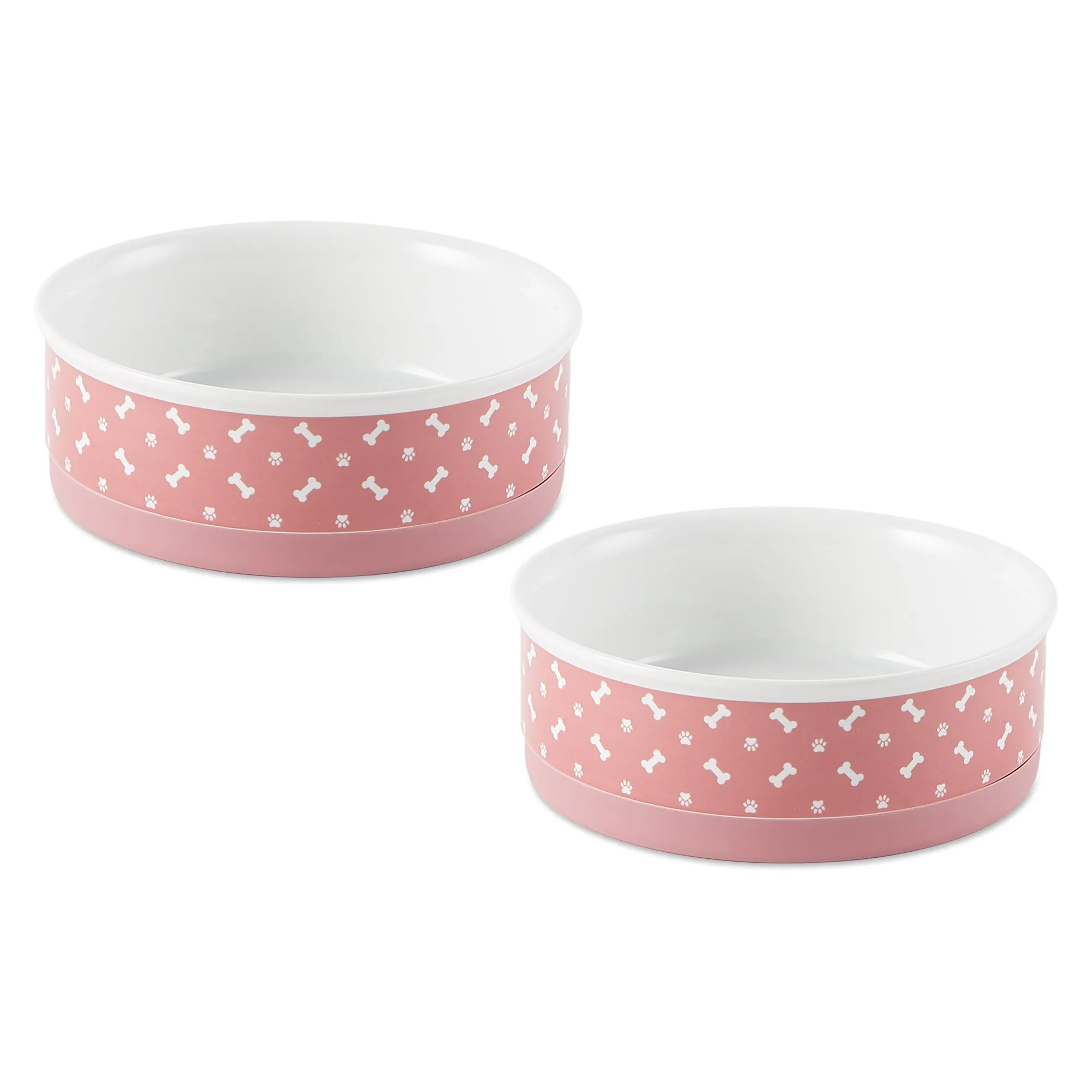 Rose Bone & Paw Print Pet Bowl Set of 2, Medium - 1.5 C. Capacity