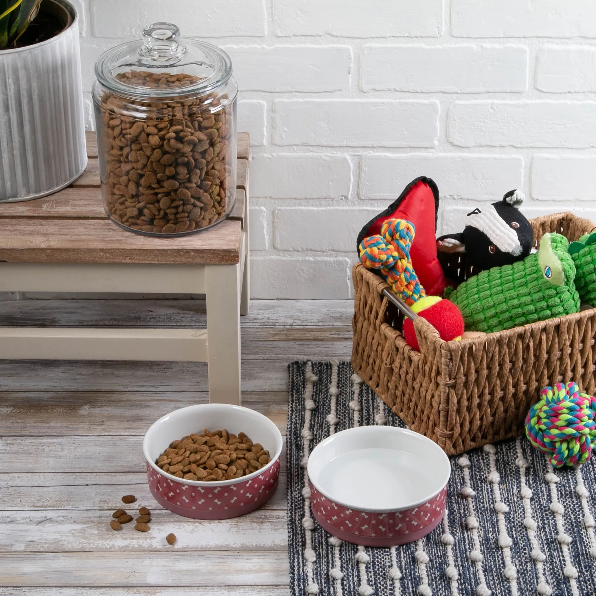 Rose Bone & Paw Print Pet Bowl Set of 2, Medium - 1.5 C. Capacity