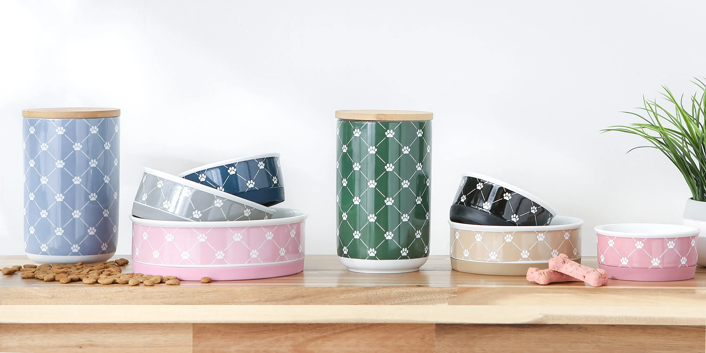 Rose Trellis Paw Print Pet Bowl Set/2, Large 3.75 C. Capacity