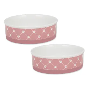 Rose Trellis Paw Print Pet Bowl Set/2, Large 3.75 C. Capacity