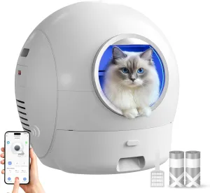 S2 Self Cleaning Cat Litter Box: Large Smart Automatic Litterbox for Multiple Cats with APP Control, Odor-Free,Safe Includes Trash Bags