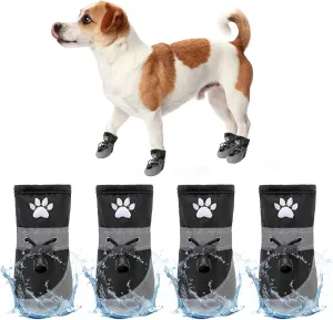 SCENEREAL Dog Shoes Small Sized Dogs, Anti-Slip Dogs Boots & Paw Protector with Reflective Straps & Warm Fleece, Waterproof Soft Dog Booties for Hot Pavement Hardwood Floors, Black Size 4