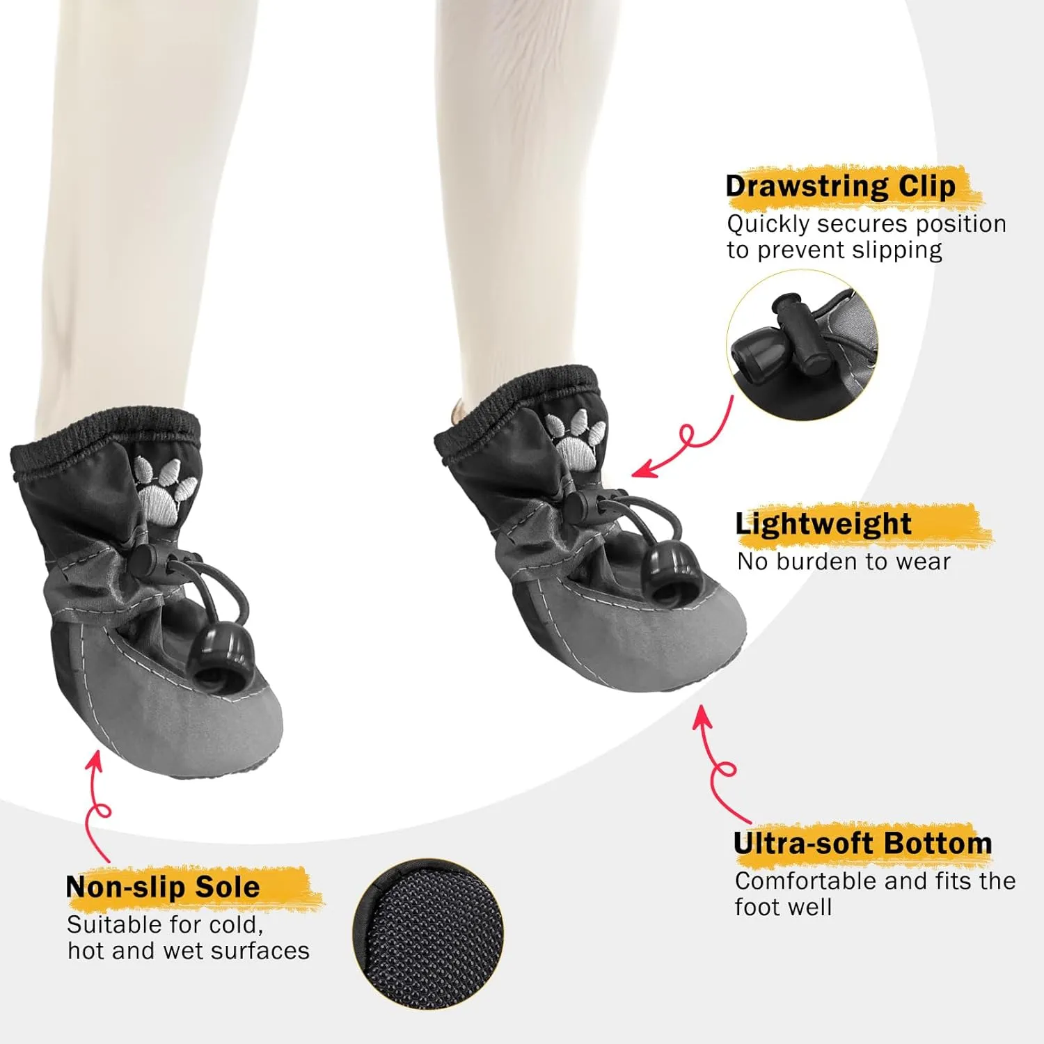 SCENEREAL Dog Shoes Small Sized Dogs, Anti-Slip Dogs Boots & Paw Protector with Reflective Straps & Warm Fleece, Waterproof Soft Dog Booties for Hot Pavement Hardwood Floors, Black Size 4