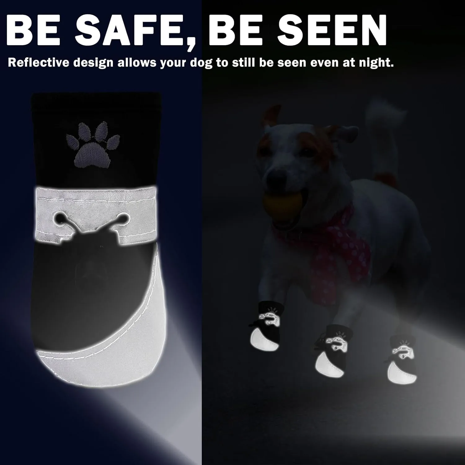 SCENEREAL Dog Shoes Small Sized Dogs, Anti-Slip Dogs Boots & Paw Protector with Reflective Straps & Warm Fleece, Waterproof Soft Dog Booties for Hot Pavement Hardwood Floors, Black Size 4