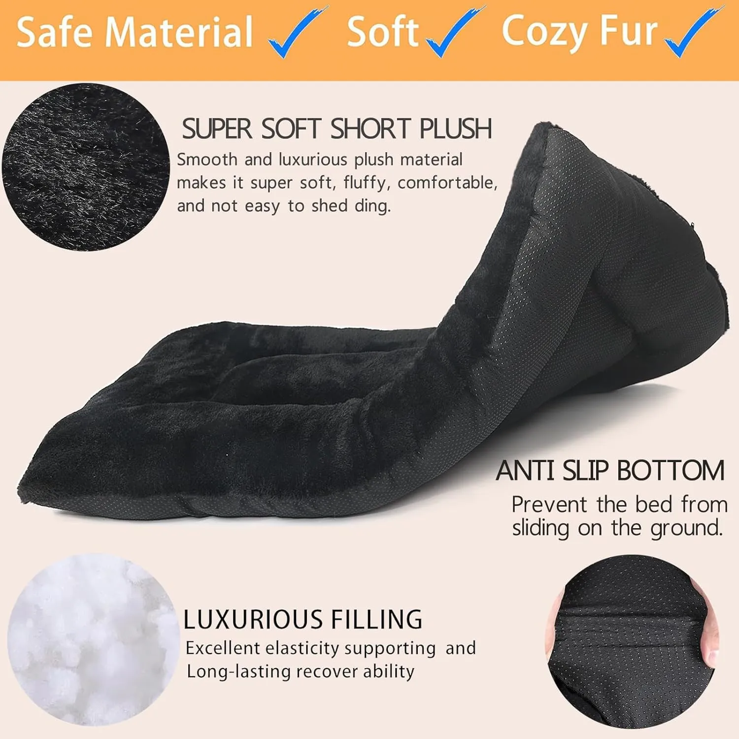 Small Dog Crate Bed 24 x 18 - Washable Extra Soft Kennel Mat, Cozy Fluffy With Anti-Slip Bottom for 24 Inch Crates - Pillow Cushion Puppy Mattress Pad, Black