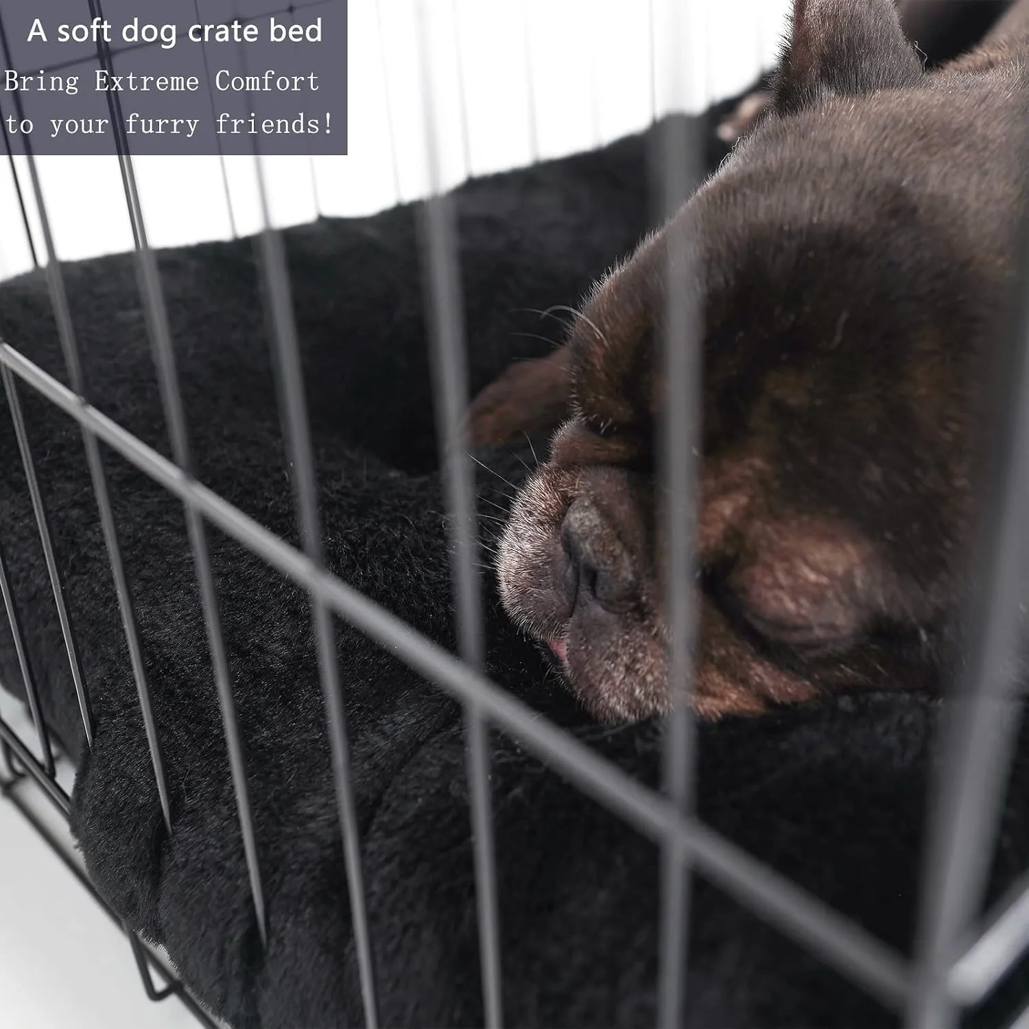 Small Dog Crate Bed 24 x 18 - Washable Extra Soft Kennel Mat, Cozy Fluffy With Anti-Slip Bottom for 24 Inch Crates - Pillow Cushion Puppy Mattress Pad, Black