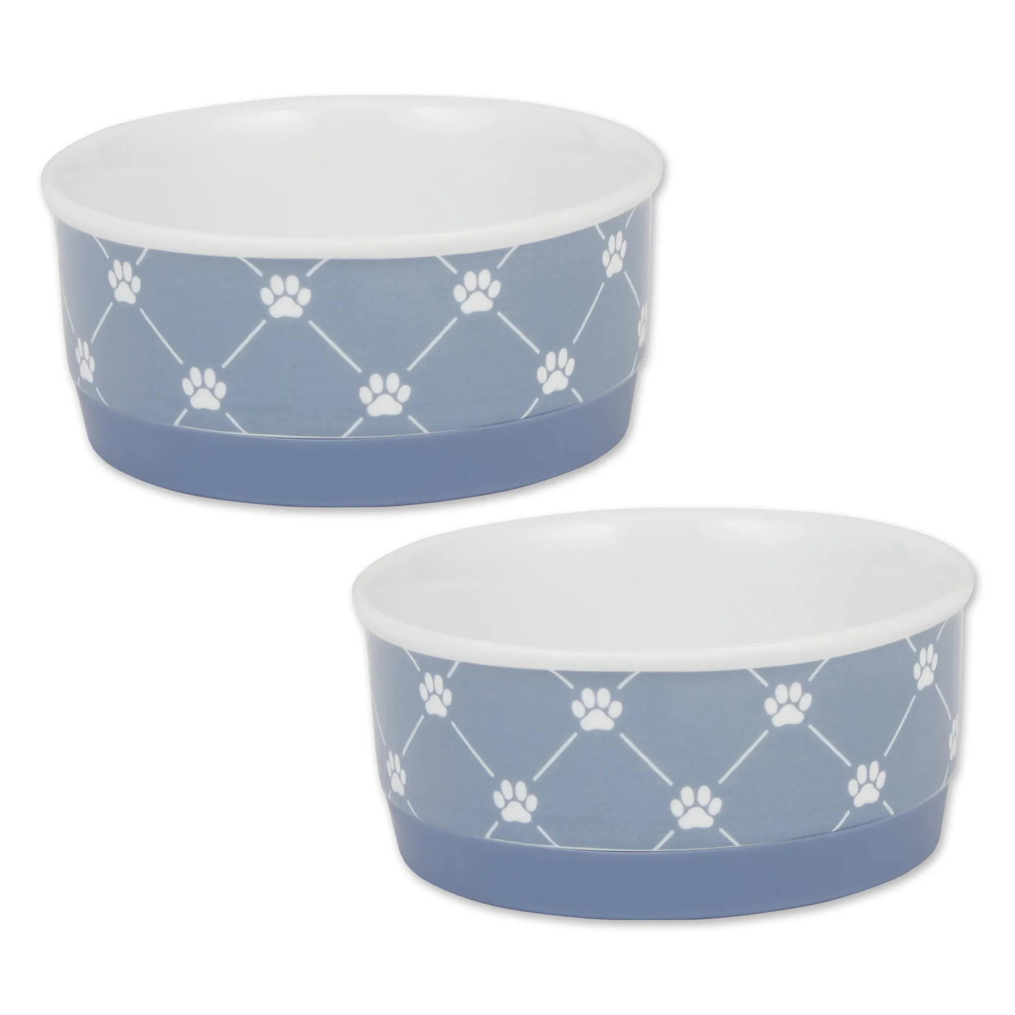 Stonewash Blue Trellis Paw Print Pet Bowl Set/2, Small - 3/4 C Capacity