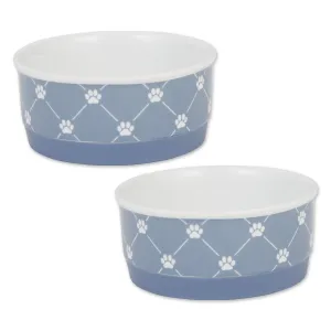 Stonewash Blue Trellis Paw Print Pet Bowl Set/2, Small - 3/4 C Capacity