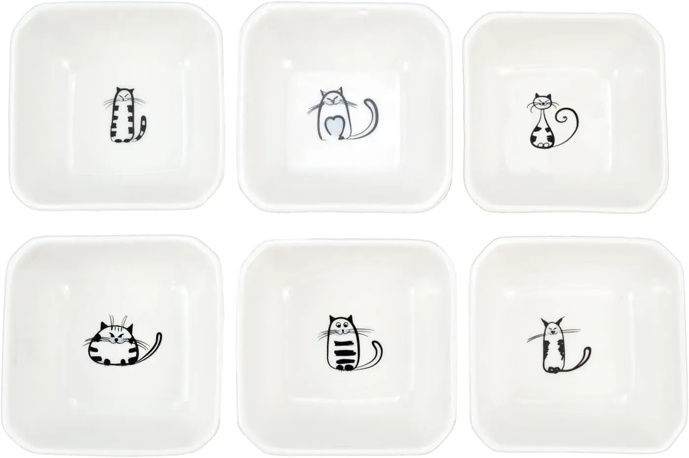 Super Cute Cat Ceramic Sauce Dish/Seasoning Dish/Sushi Soy Dipping Bowl/Appetizer Plates/Serving Dish for Kitchen Home(Set of 6)