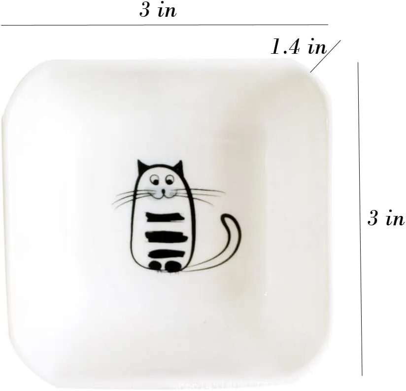 Super Cute Cat Ceramic Sauce Dish/Seasoning Dish/Sushi Soy Dipping Bowl/Appetizer Plates/Serving Dish for Kitchen Home(Set of 6)