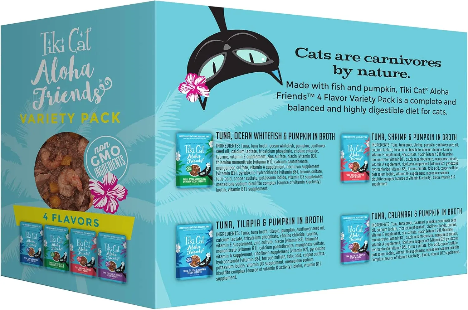 Tiki Cat Aloha Friends Variety Pack, Seafood Flavors with Pumpkin, Wet, High-Protein & High-Moisture Cat Food, For All Life Stages, 3 oz. Pouch (Case of 12)