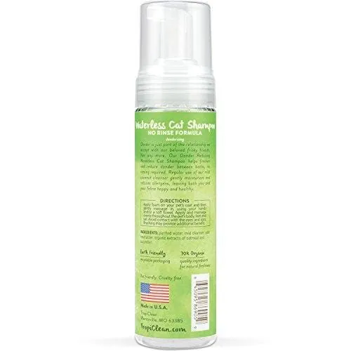 TropiClean Waterless Dander Reducing Shampoo for Cats, 7.4oz, Made in USA