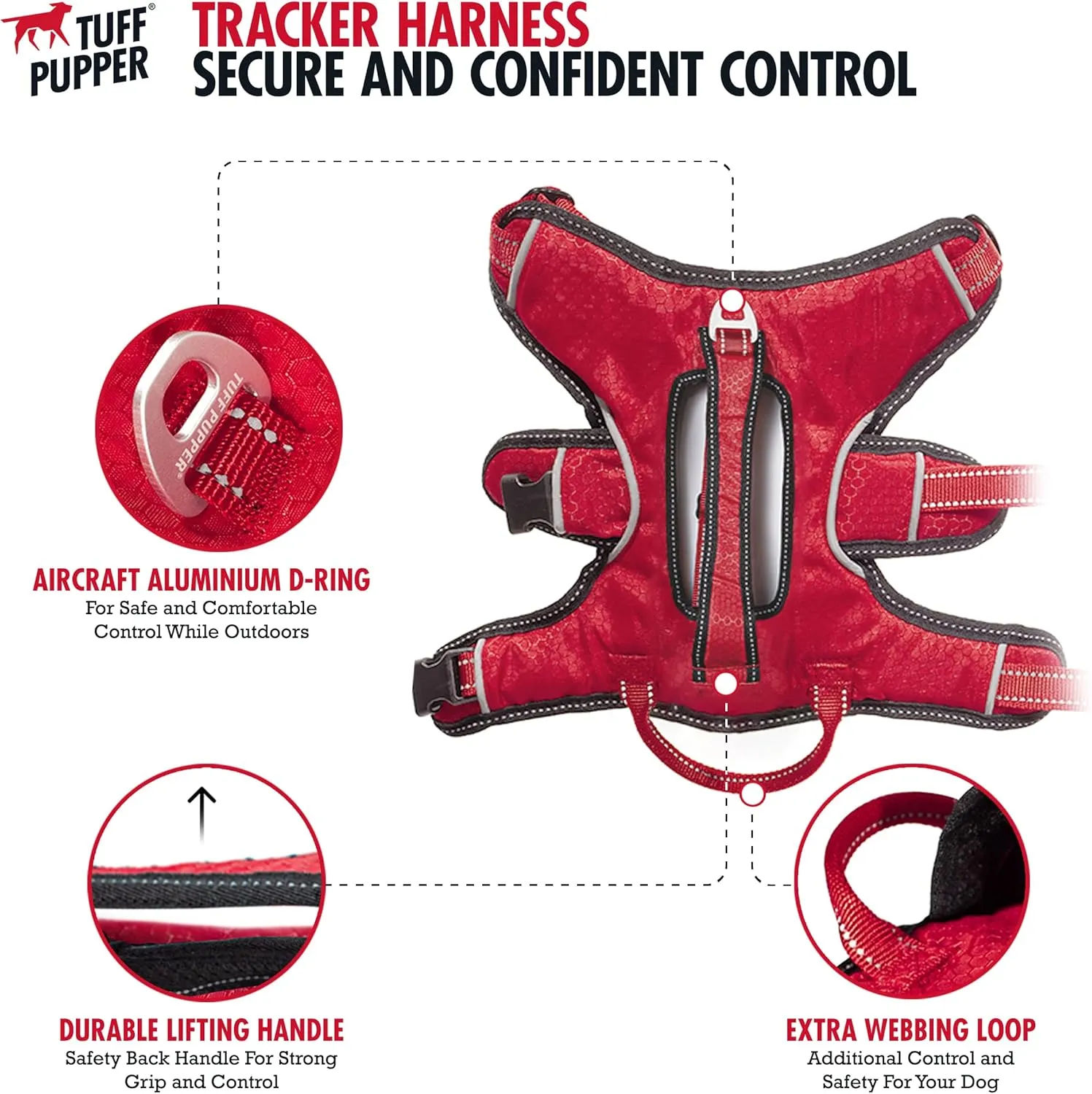 Tuff Pupper Escape Proof No Escape Dog Harness | 5 Point Adjustable Fit Harness for Dogs | Padded Dogs Harnesses | Handle Dog Lift Harnesses