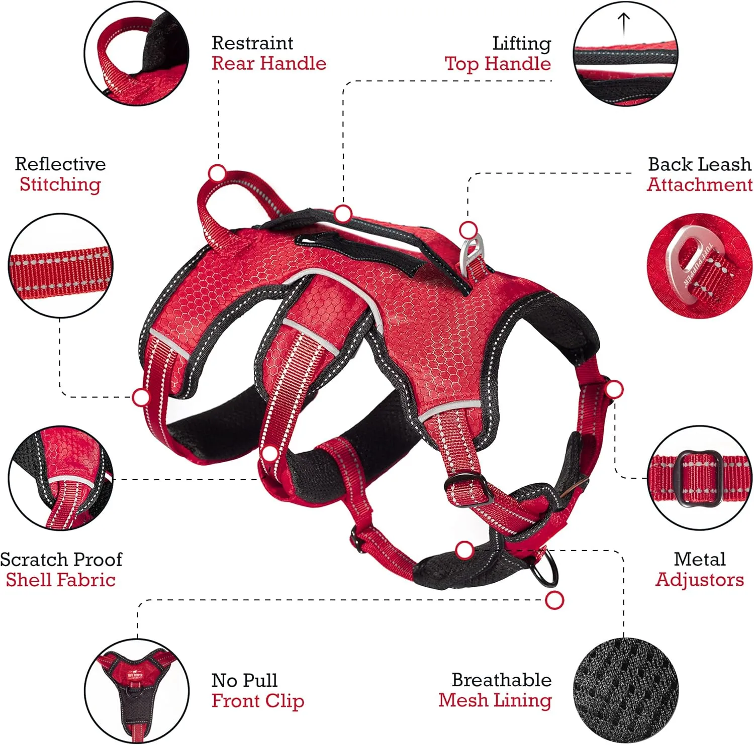 Tuff Pupper Escape Proof No Escape Dog Harness | 5 Point Adjustable Fit Harness for Dogs | Padded Dogs Harnesses | Handle Dog Lift Harnesses