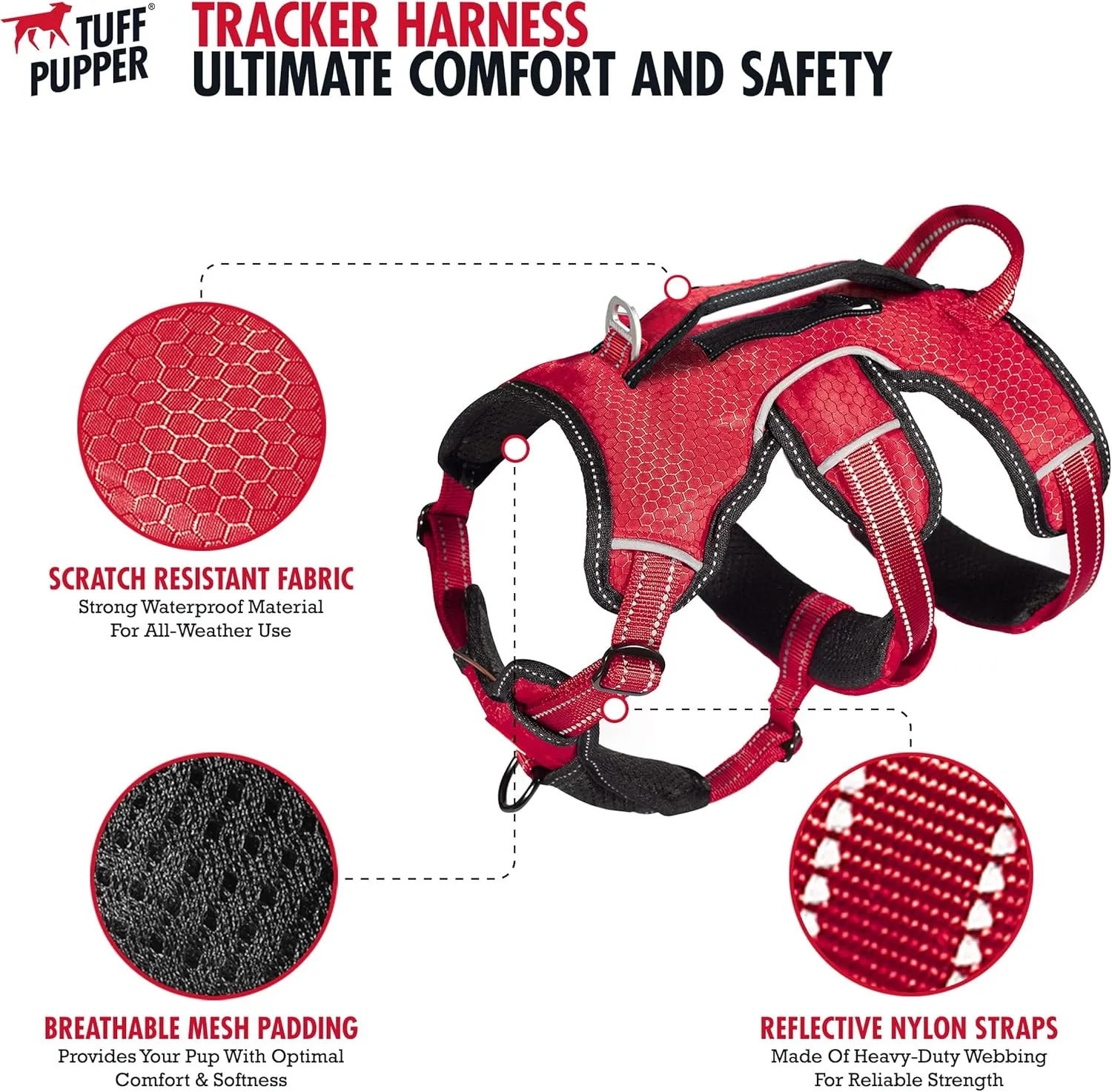 Tuff Pupper Escape Proof No Escape Dog Harness | 5 Point Adjustable Fit Harness for Dogs | Padded Dogs Harnesses | Handle Dog Lift Harnesses