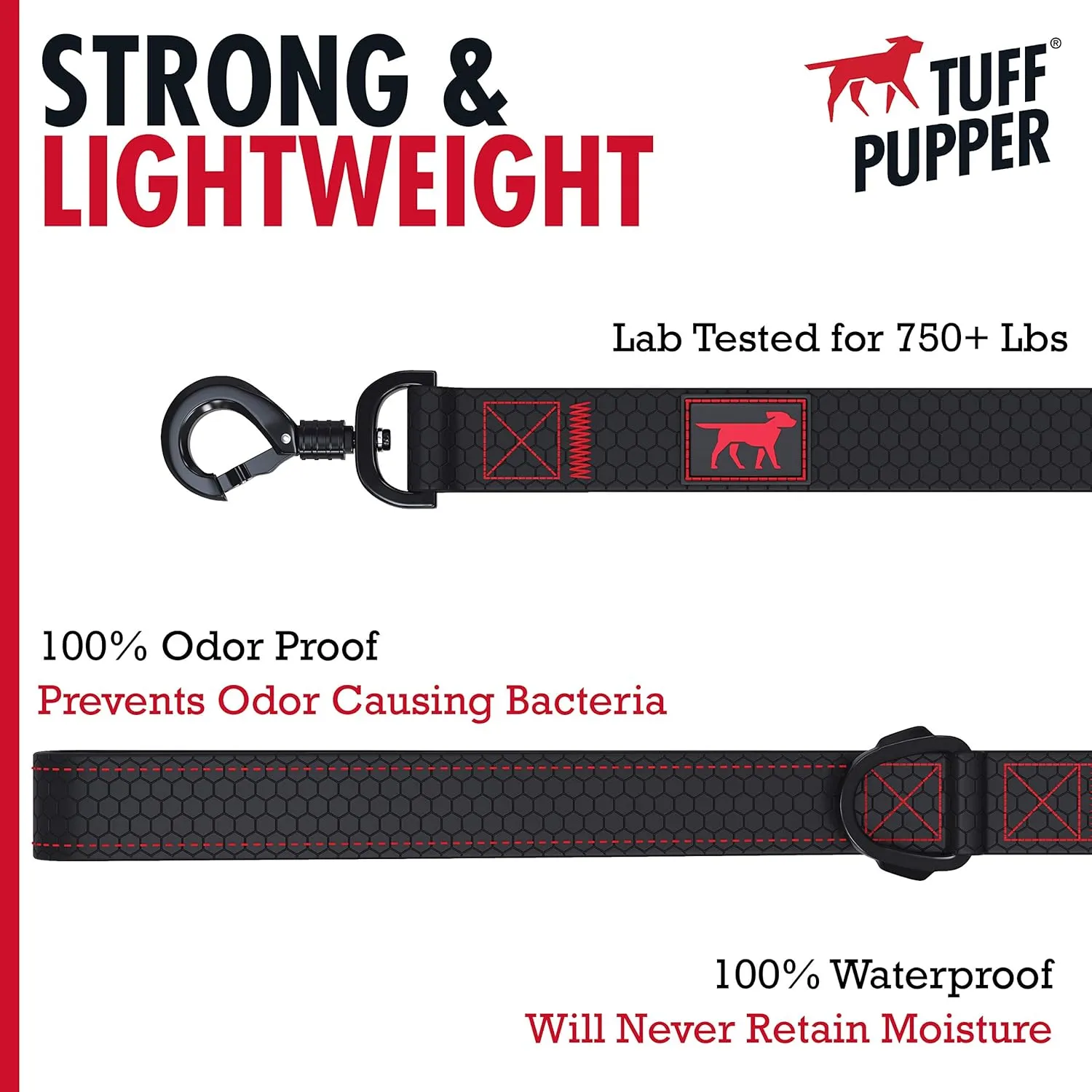 Tuff Pupper Waterproof Action Leash - Heavy Duty 6 Foot Dog Leash w/Aluminum Quick Release, Locking Carabiner Clip | Rust-Proof, Water Proof & Odor Free | For Adventurous Active Dogs