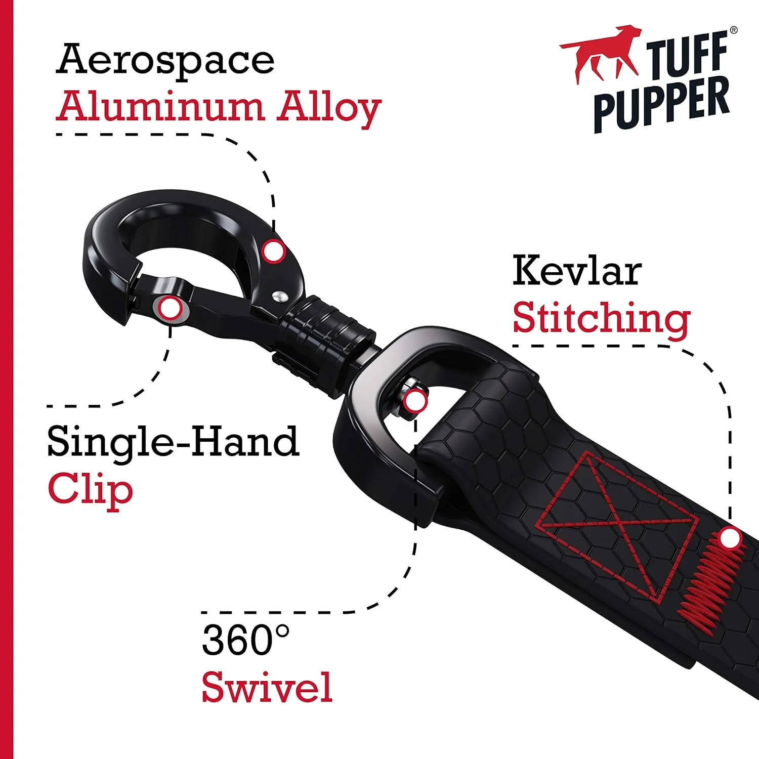 Tuff Pupper Waterproof Action Leash - Heavy Duty 6 Foot Dog Leash w/Aluminum Quick Release, Locking Carabiner Clip | Rust-Proof, Water Proof & Odor Free | For Adventurous Active Dogs