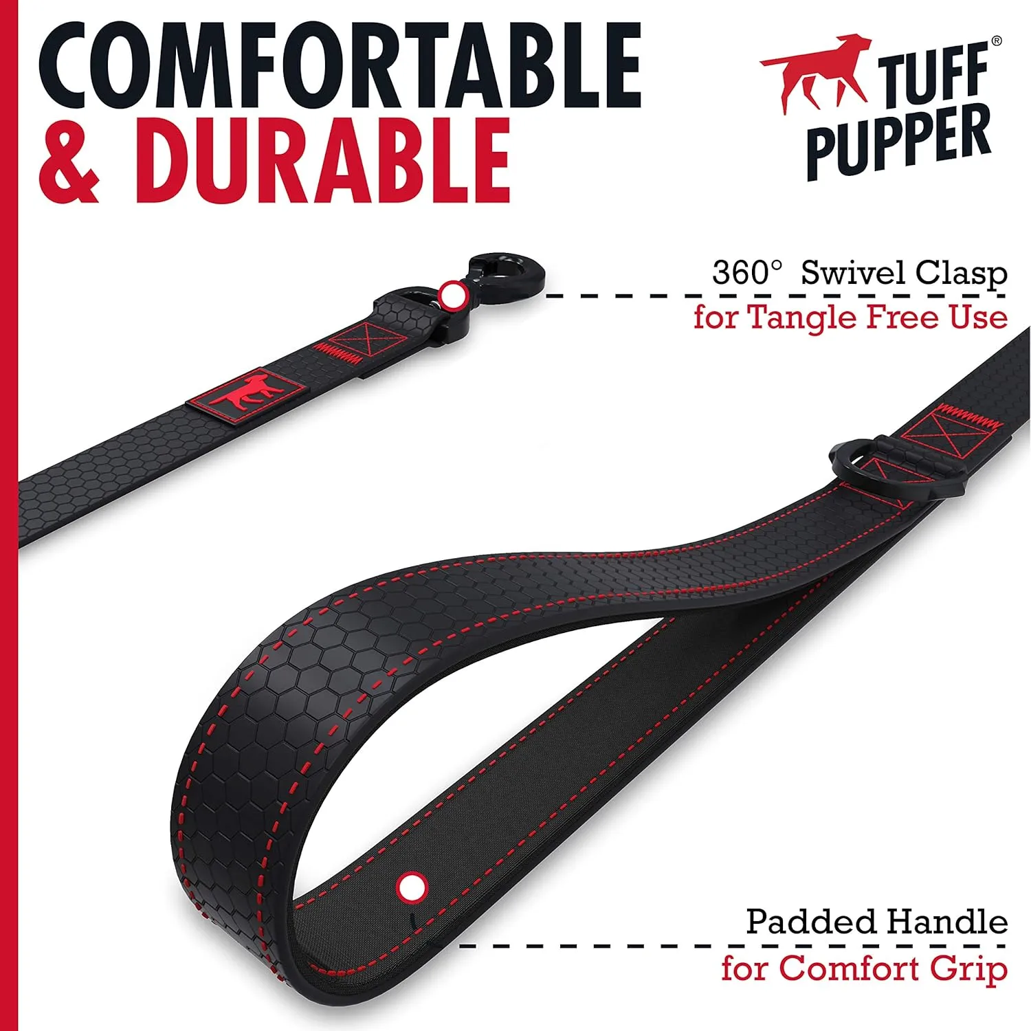 Tuff Pupper Waterproof Action Leash - Heavy Duty 6 Foot Dog Leash w/Aluminum Quick Release, Locking Carabiner Clip | Rust-Proof, Water Proof & Odor Free | For Adventurous Active Dogs