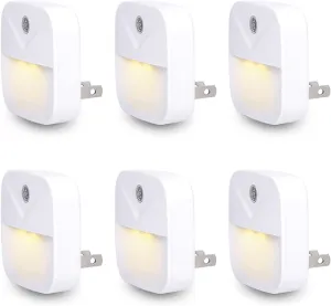 Uigos LED Night Light, Warm White Nightlight, Dusk-to-Dawn Sensor, Bedroom, Bathroom, Kitchen, Hallway, Stairs, Energy Efficient, Compact, 6-Pack