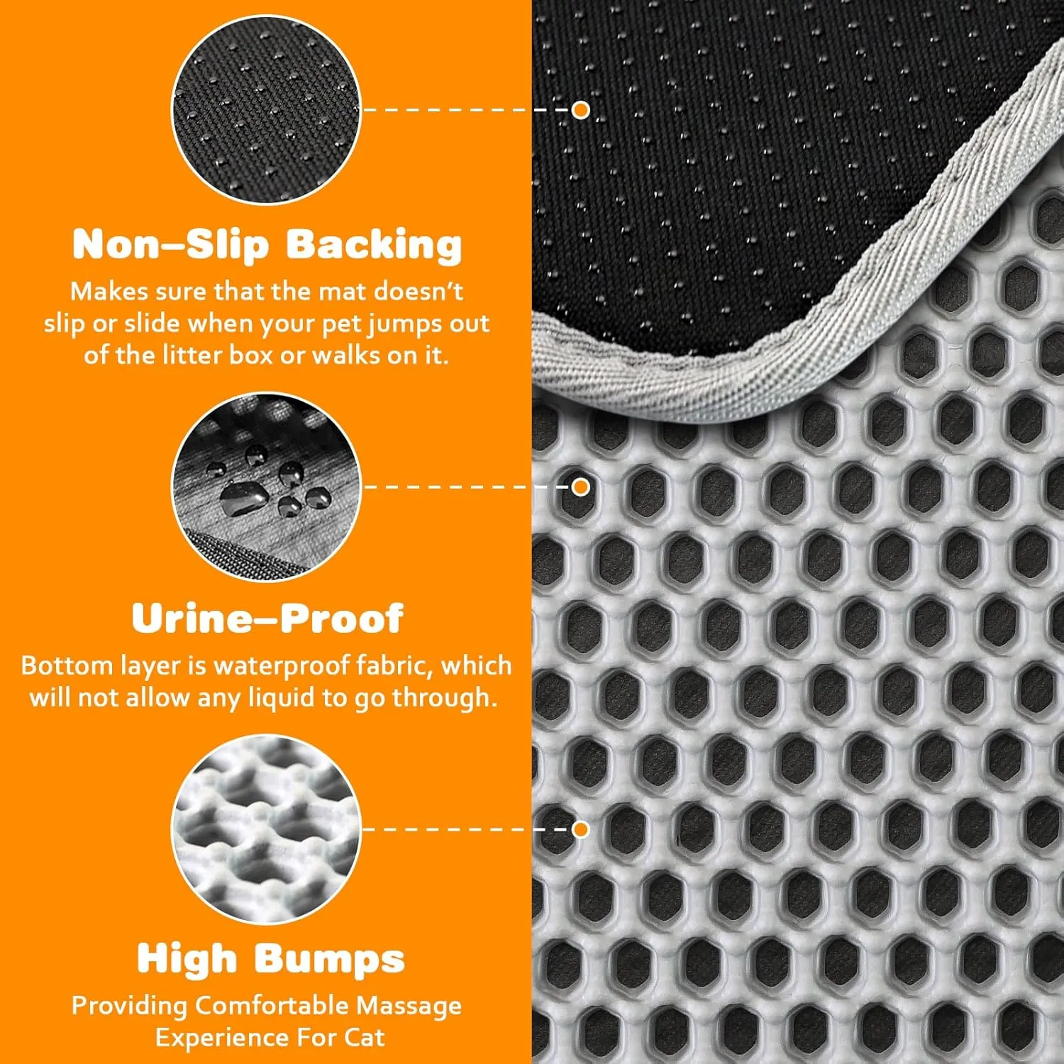 Waterproof Cat Litter Mat, Double Layer EVA, Odor-Free Large Grid, Urine Proof, Easy Cleanup (Gray, 12 x 18)