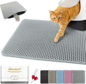 Waterproof Cat Litter Mat, Double Layer EVA, Odor-Free Large Grid, Urine Proof, Easy Cleanup (Gray, 12 x 18)