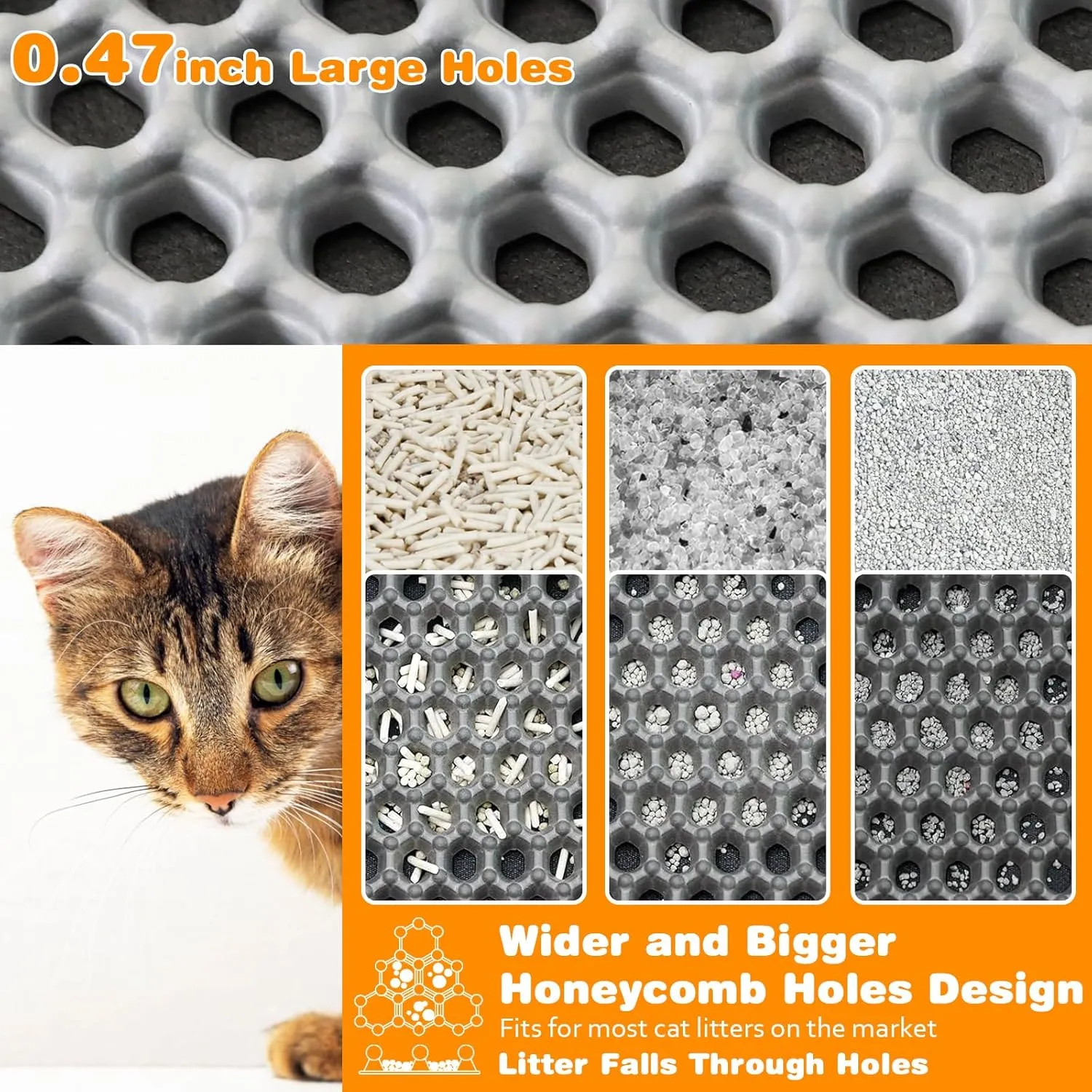 Waterproof Cat Litter Mat, Double Layer EVA, Odor-Free Large Grid, Urine Proof, Easy Cleanup (Gray, 12 x 18)