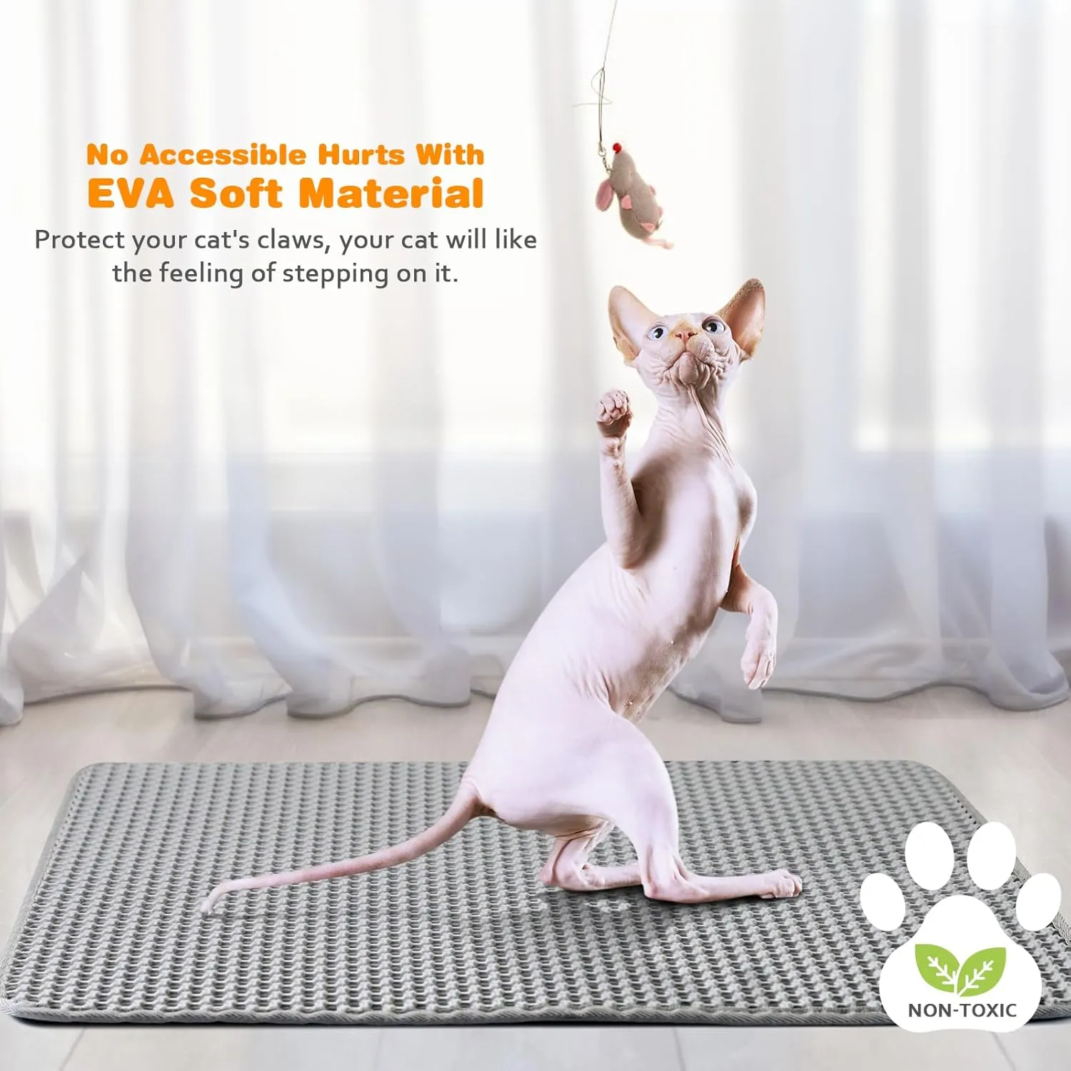 Waterproof Cat Litter Mat, Double Layer EVA, Odor-Free Large Grid, Urine Proof, Easy Cleanup (Gray, 12 x 18)