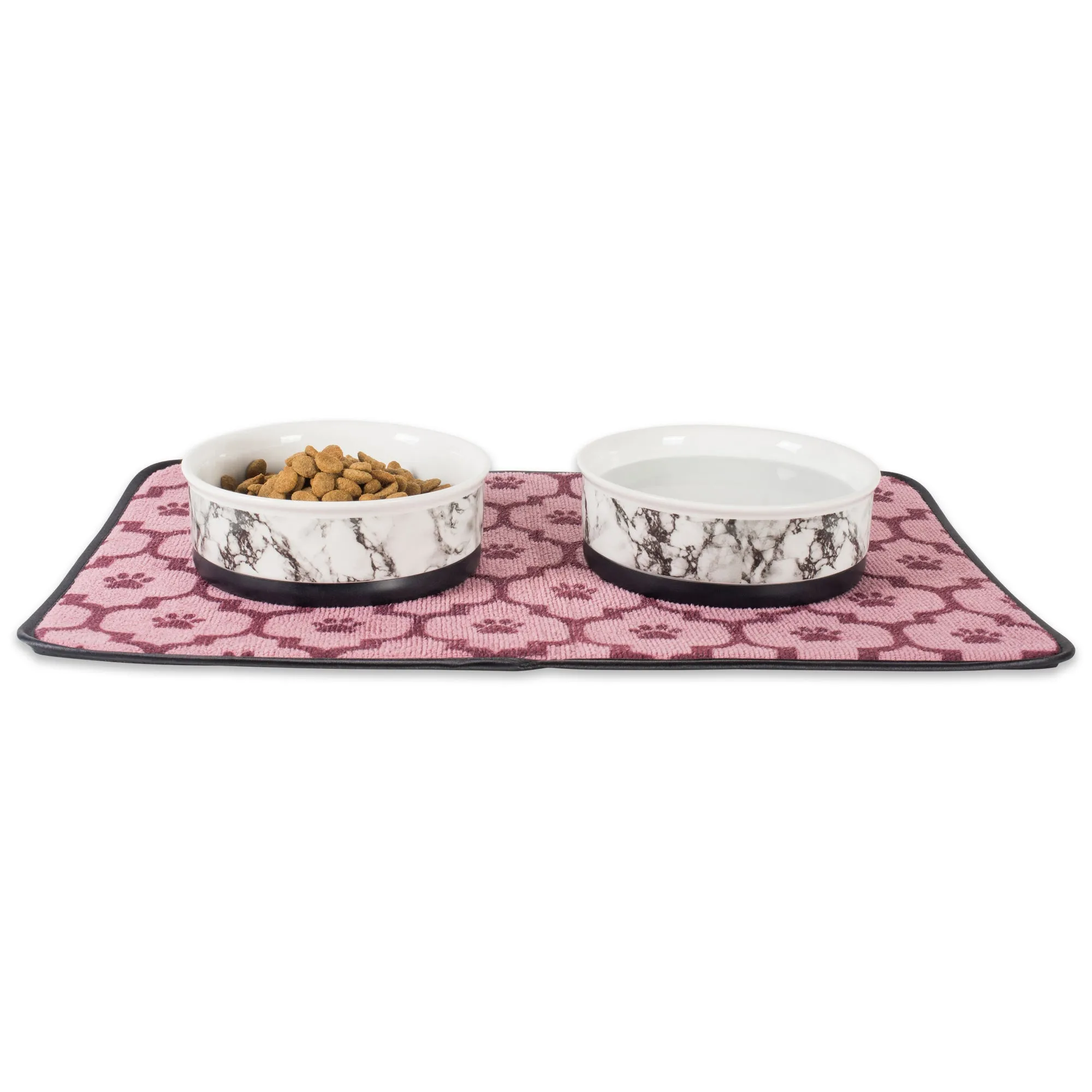 White Marble Pet Bowl Set of 2 , Large 3.75 C. Capacity