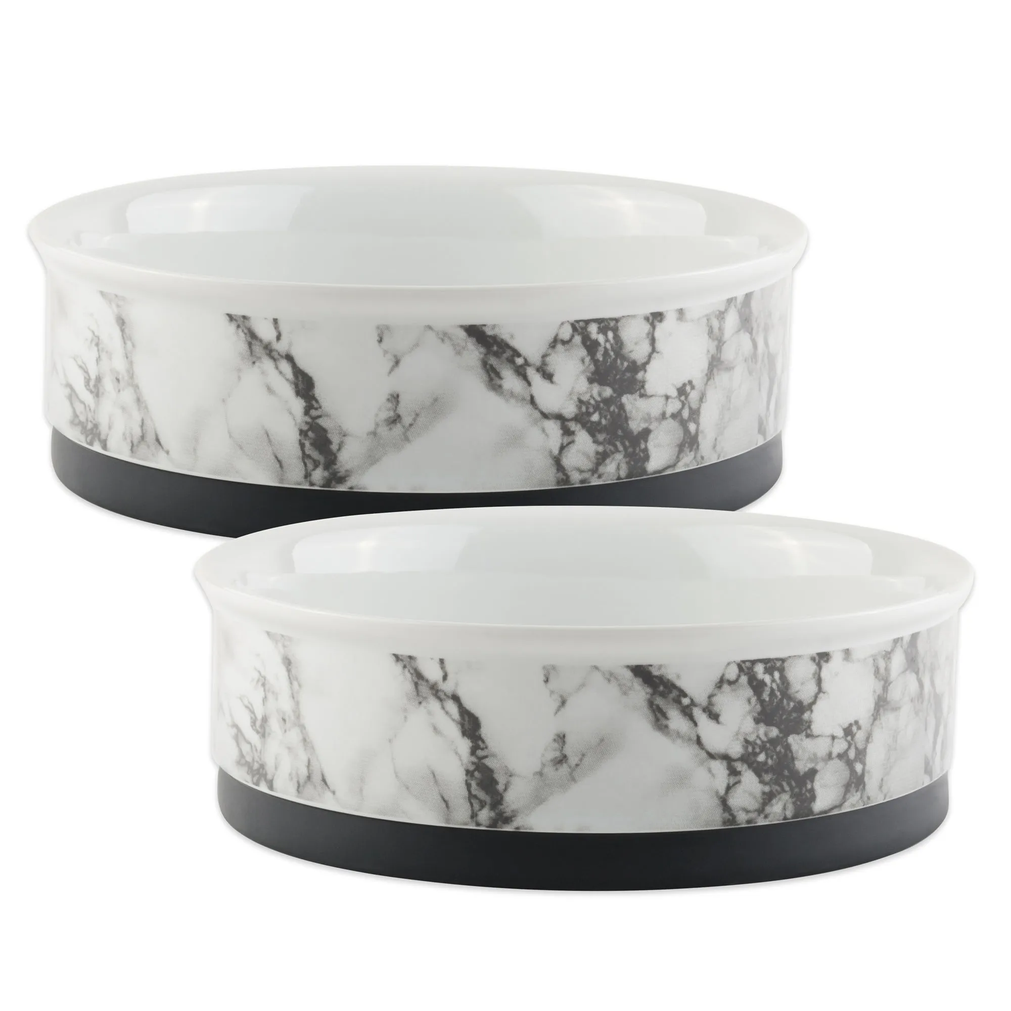 White Marble Pet Bowl Set of 2 , Large 3.75 C. Capacity