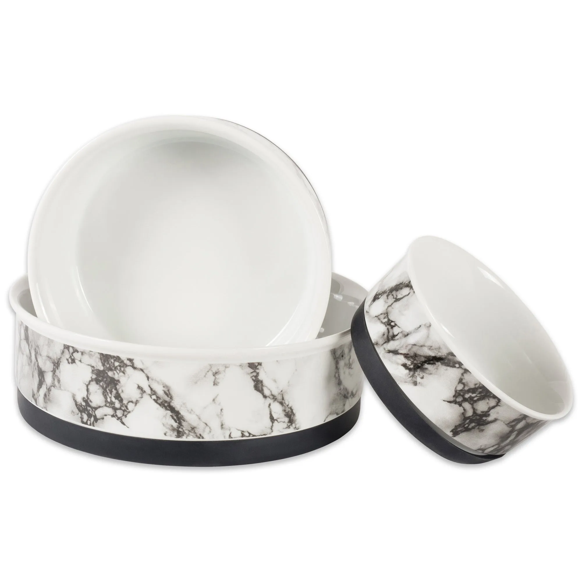 White Marble Pet Bowl Set of 2 , Large 3.75 C. Capacity