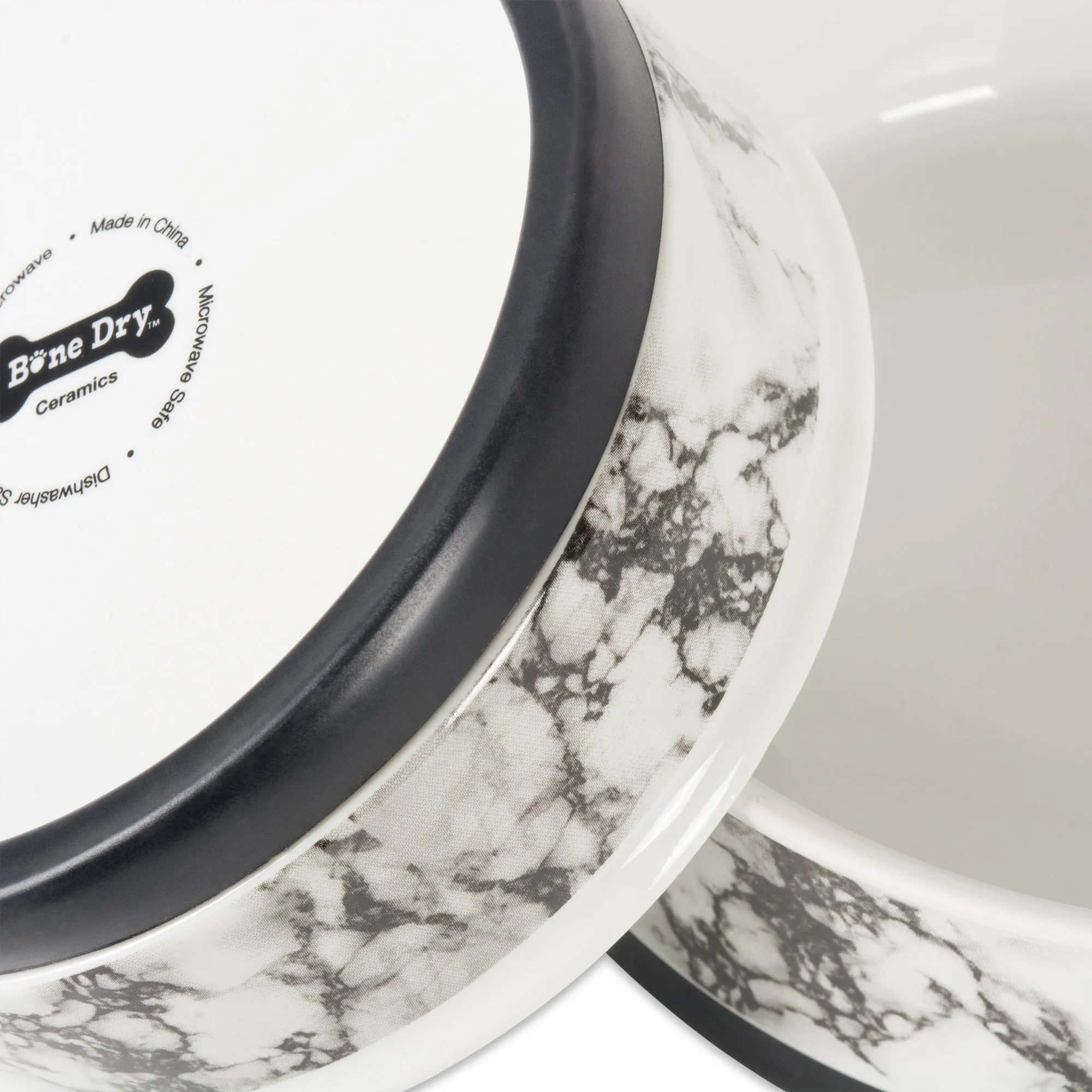 White Marble Pet Bowl Set of 2 , Large 3.75 C. Capacity