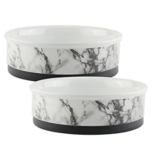 White Marble Pet Bowl Set of 2 , Large 3.75 C. Capacity