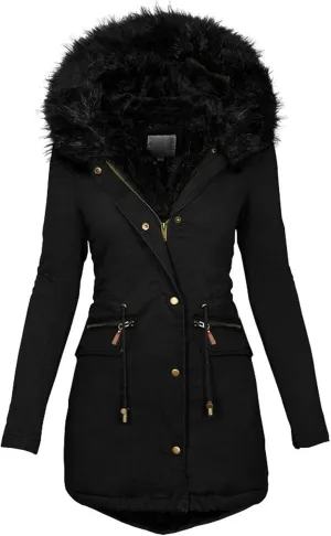 Winter Coats for Women Thick Puffer Jacket with Fur Hood Fleece Lined Winter Parka Jacket Plus Size Overcoat Snow Coat