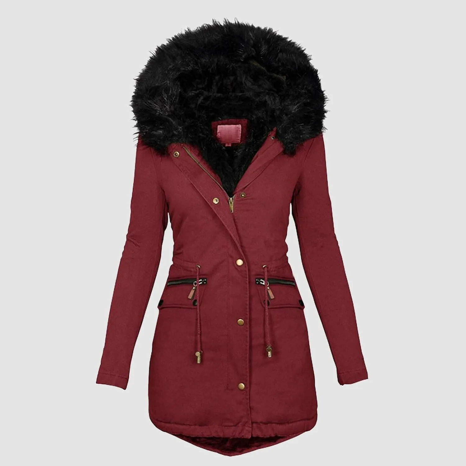 Women's Long Winter Puffer Coat Windproof Warm Maxi Down Jacket Fleece Lined Parka with Faux Fur Hood Thicken Winter Coat