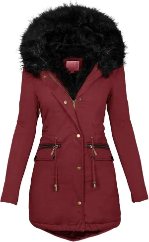 Women's Long Winter Puffer Coat Windproof Warm Maxi Down Jacket Fleece Lined Parka with Faux Fur Hood Thicken Winter Coat