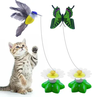 Yisquar Electric Bird & Butterfly Teasing Cat Toy 2PCS Interactive Bird Toy for Cats Interactive Cat Toys Automatic Electric Butterfly 360Rotating Kitten Toys Fun Flying Birds Cats Play Chase